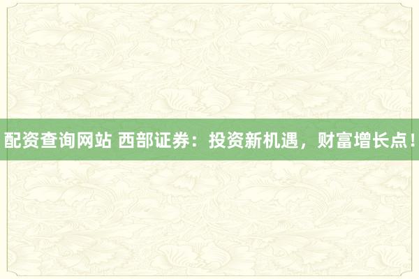 配资查询网站 西部证券：投资新机遇，财富增长点！