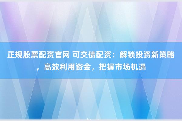 正规股票配资官网 可交债配资：解锁投资新策略，高效利用资金，把握市场机遇