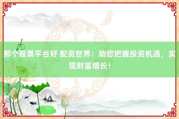 那个股票平台好 配资世界：助您把握投资机遇，实现财富增长！