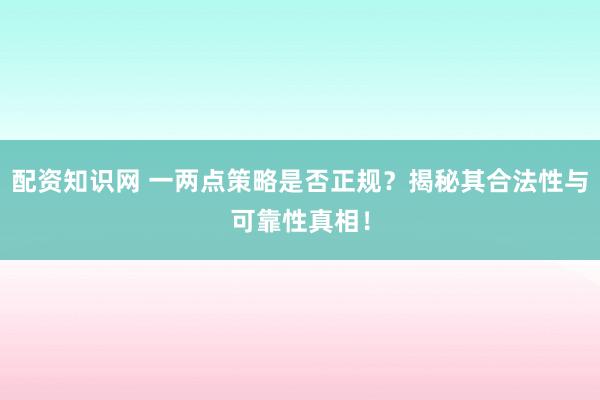 配资知识网 一两点策略是否正规？揭秘其合法性与可靠性真相！