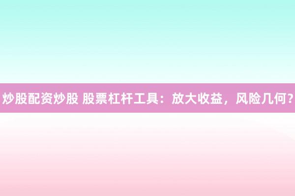 炒股配资炒股 股票杠杆工具：放大收益，风险几何？