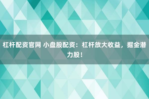 杠杆配资官网 小盘股配资：杠杆放大收益，掘金潜力股！