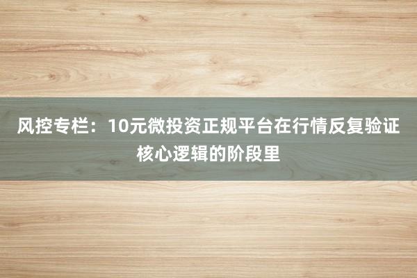 风控专栏：10元微投资正规平台在行情反复验证核心逻辑的阶段里