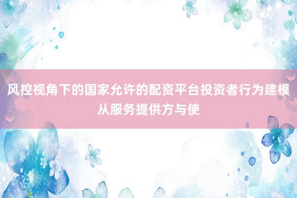 风控视角下的国家允许的配资平台投资者行为建模从服务提供方与使